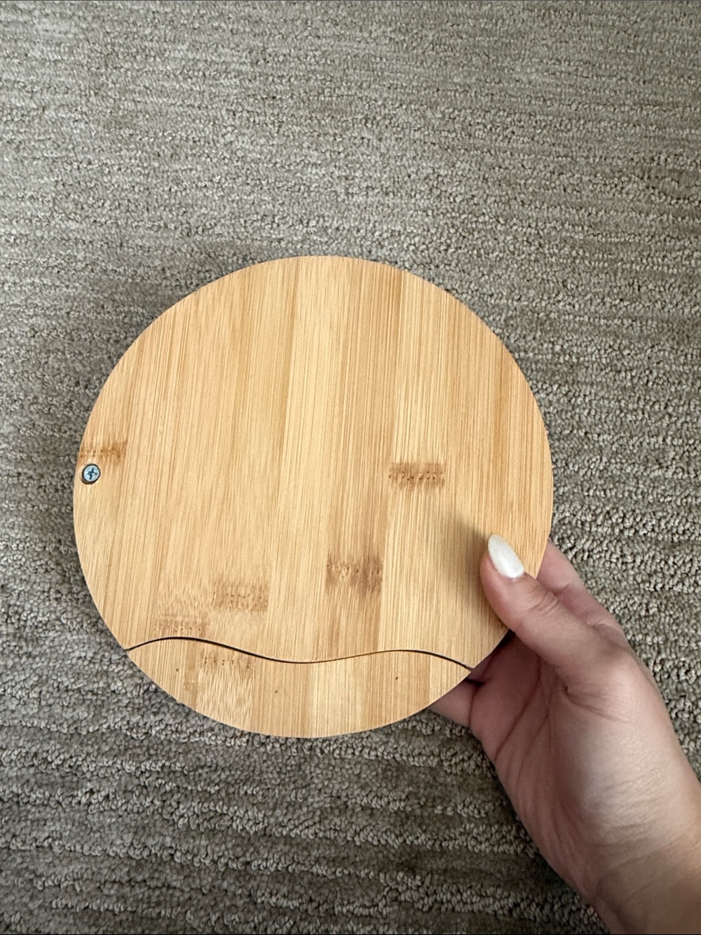 BRAND NEW - charcuterie wood board with hidden tools (8” diameter) - Picture 4 of 6